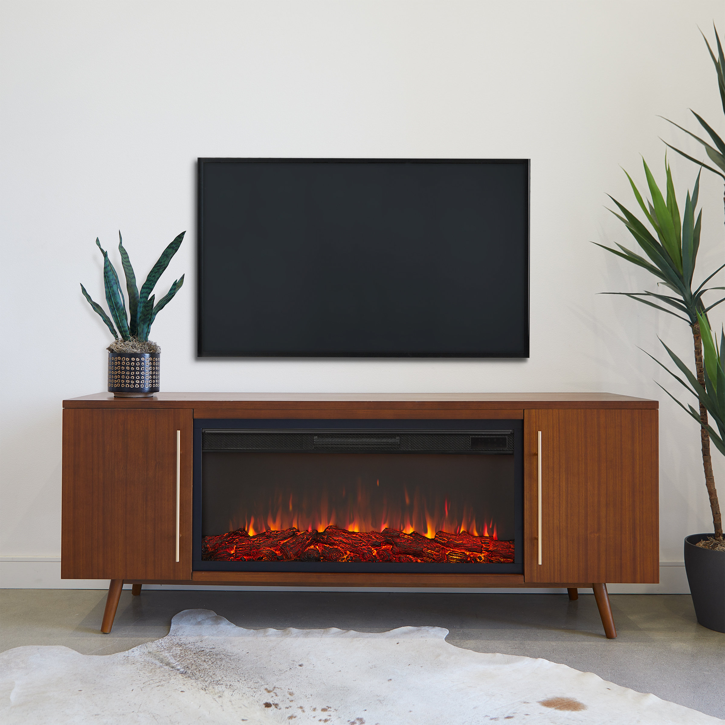 Real Flame Morris 72" MidCentury TV Stand with Electric Fireplace by